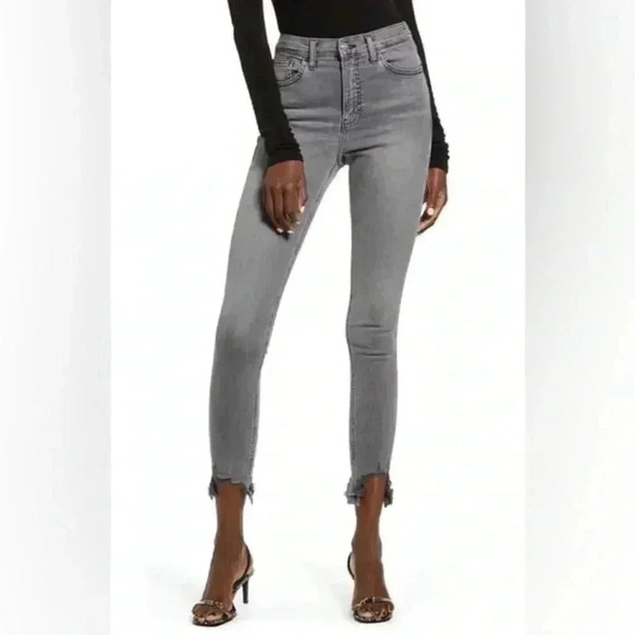 Topshop Jamie High  Rise Skinny Jeans Jagged Hem Cropped Ankle Grey Size 26 - Picture 1 of 15